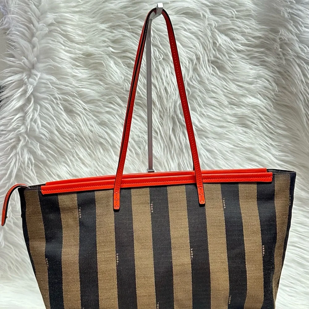 Fendi Women's Striped Tote Bag - orange and Brown - Picture 3 of 16
